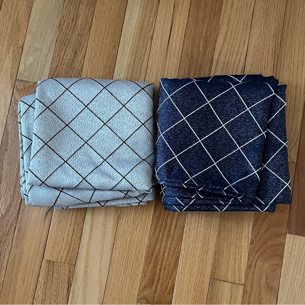 Set of 2 Diamond Grid square Tablecloths - Light Gray & Navy. 60"x60"